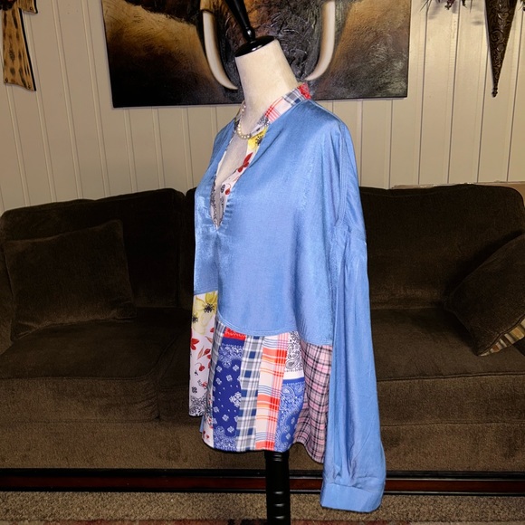 Ursime • Size 4X-Large • Blue • Boho • Pullover •  Blouse • Patchwork Design - Picture 5 of 9